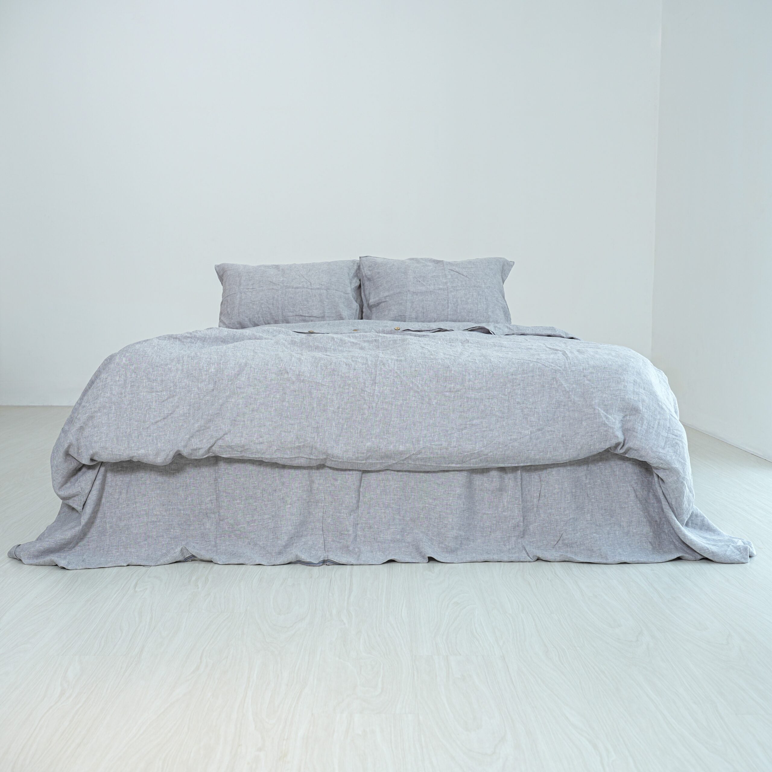 Gray French Linen Fitted Sheet Set - Yarn-Dyed with 2 Pillowcases