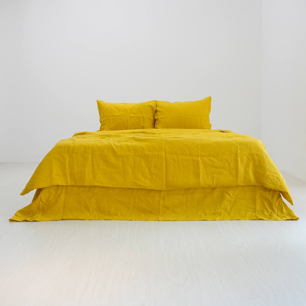Yellow French Linen Fitted Sheet Set - Deep Pocket with 2 Pillowcases