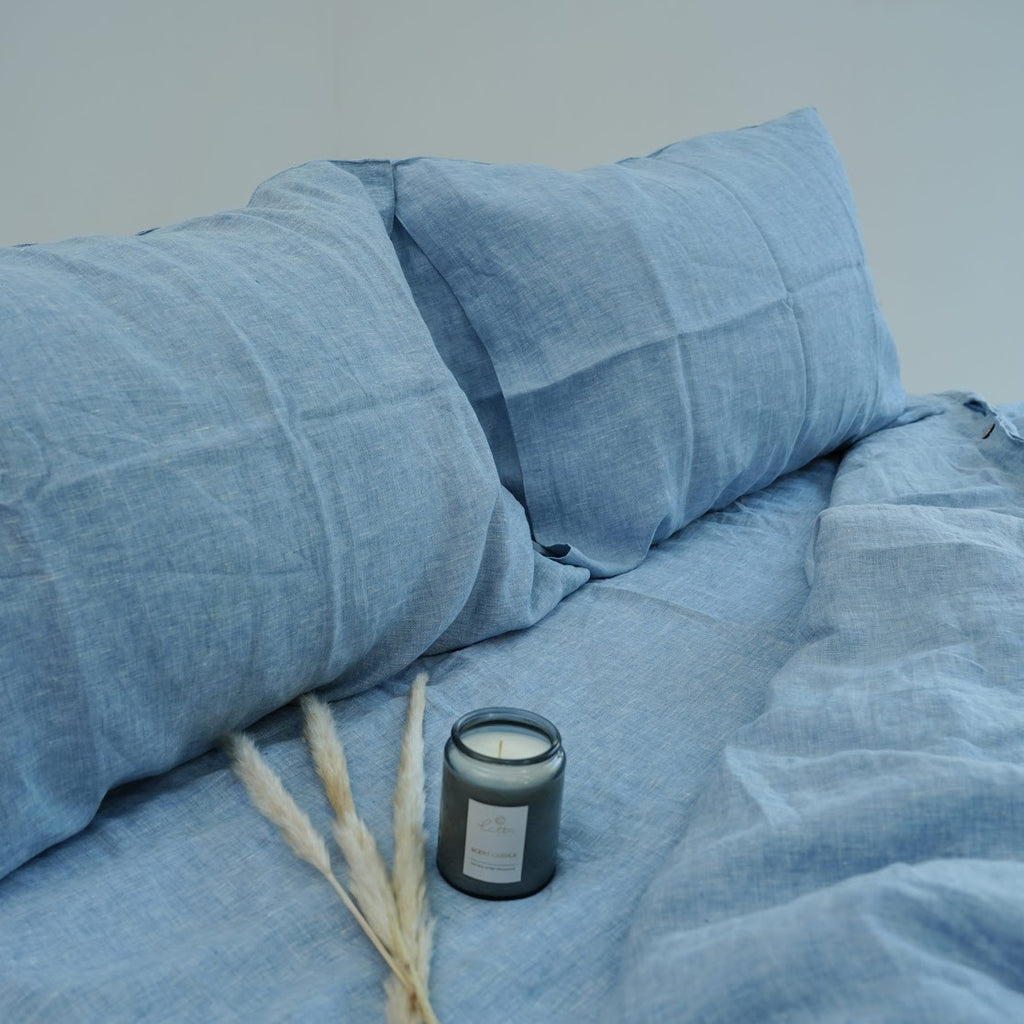 Blue French Linen Pillowcase | Yarn-Dyed | Handmade