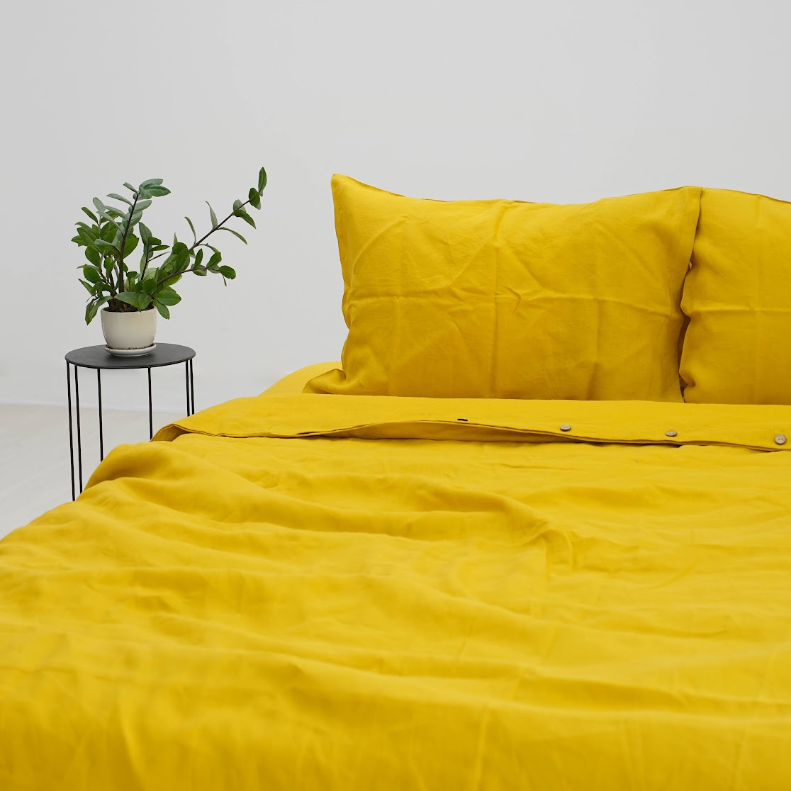 Yellow French Linen Fitted Sheet Set - Deep Pocket with 2 Pillowcases