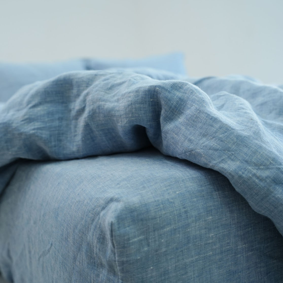 Blue French Linen Duvet Cover+2 Pillowcases Set | Yarn-Dyed | Handmade