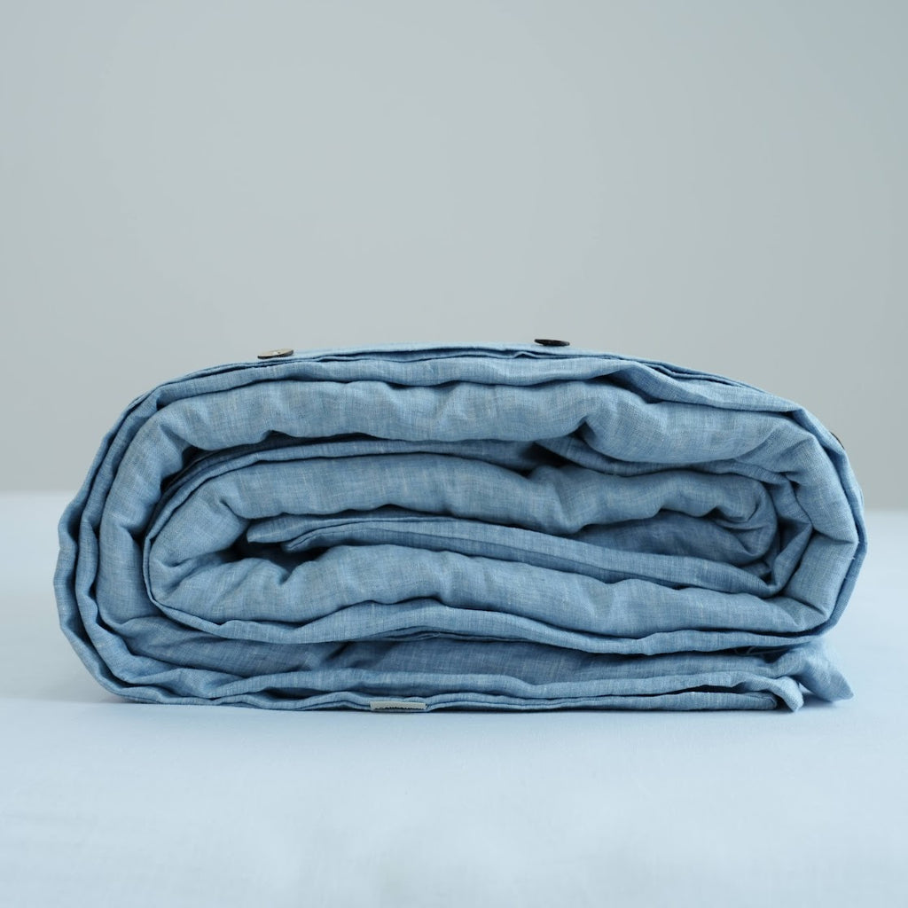 Blue French Linen Duvet Cover | Yarn-Dyed | Handmade