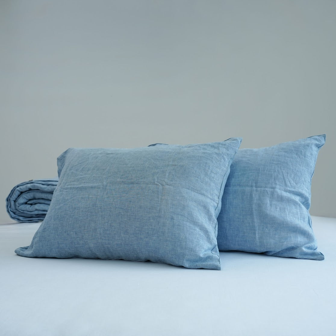 Blue French Linen Bedsheet | Deep Pocket Fitted Sheet