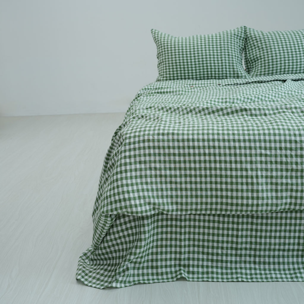 Green Caro French Linen Bedding Sets (4 pieces) - Yarn Dyeing