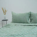 Small Grid Green French Linen Pillowcase - Yarn Dyeing 81