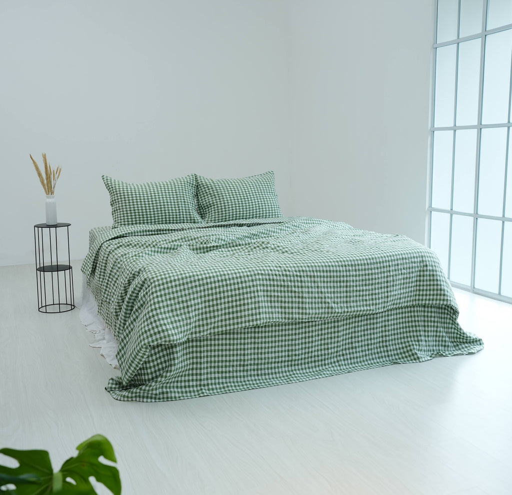 Green Caro French Linen Bedding Sets (4 pieces) - Yarn Dyeing