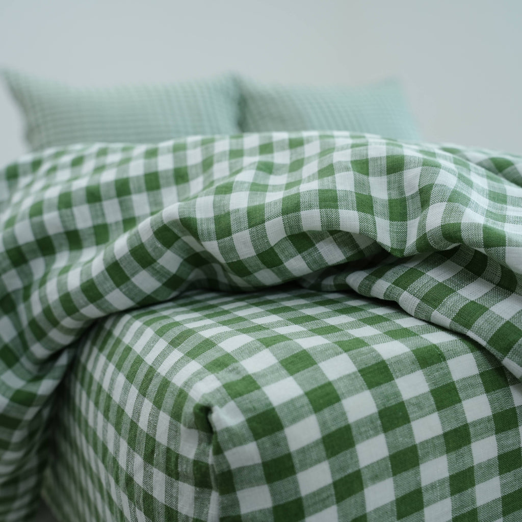 Green Caro French Linen Bedding Sets (4 pieces) - Yarn Dyeing