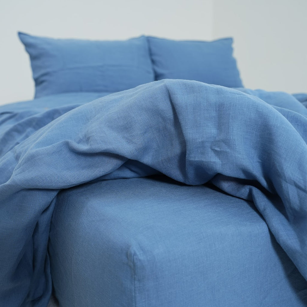Navy French Linen Duvet Cover | Plain Dyed