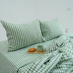 Small Grid Green French Linen Pillowcase - Yarn Dyeing 81