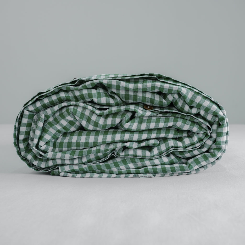 Green Caro French Linen Bedding Sets (4 pieces) - Yarn Dyeing