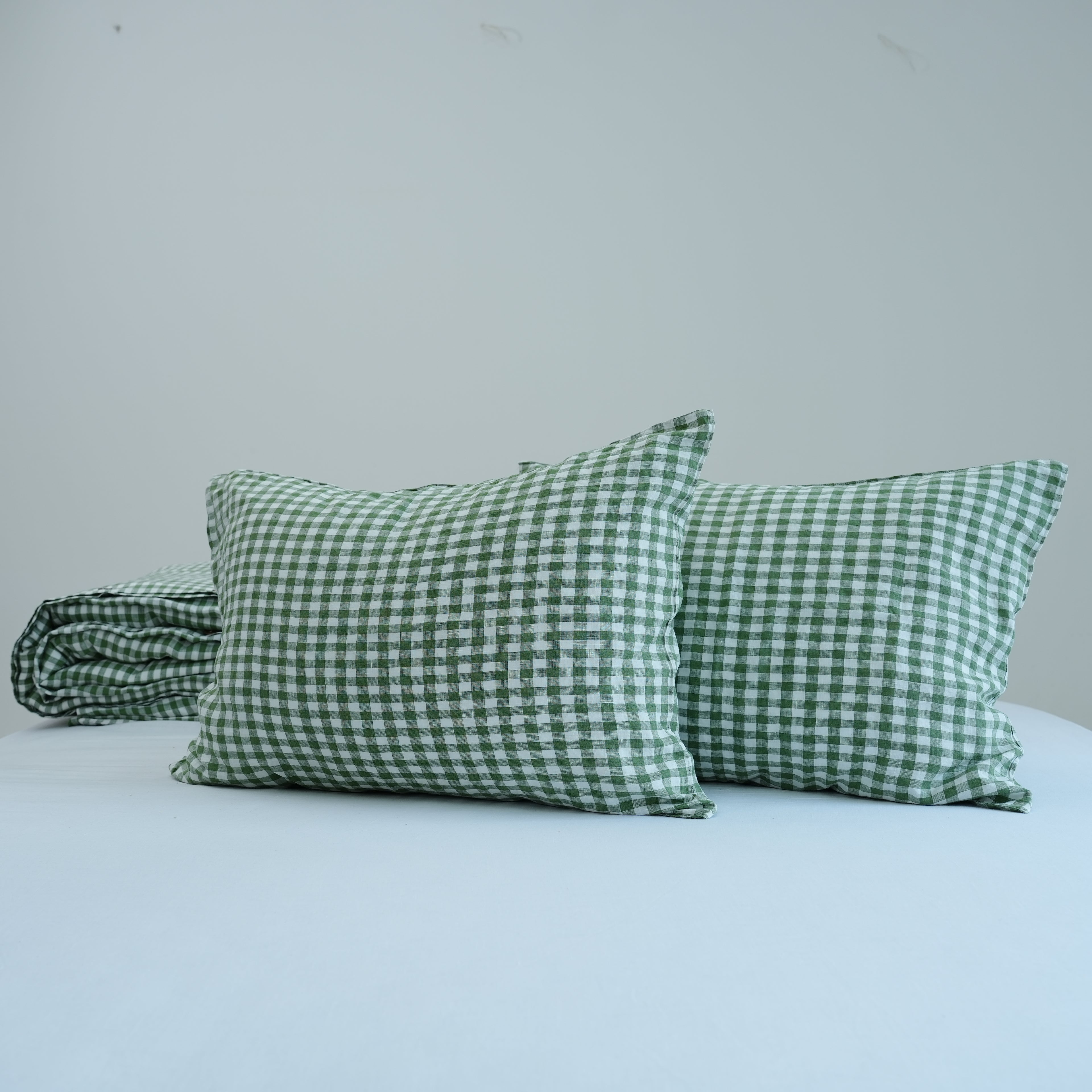Small Grid Green French Linen Pillowcase - Yarn Dyeing 81
