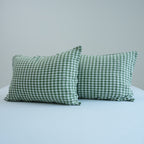 Small Grid Green French Linen Pillowcase - Yarn Dyeing 81