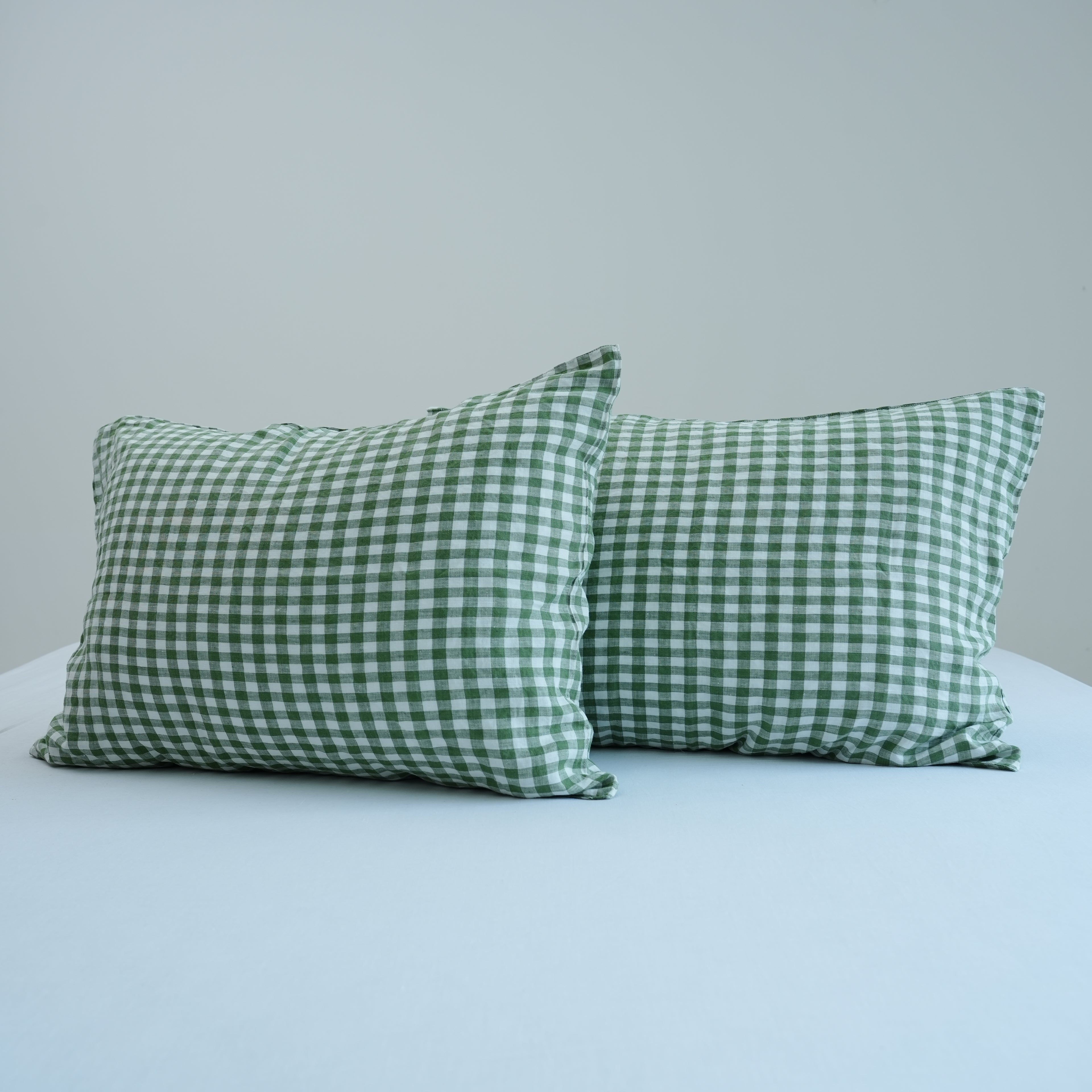 Small Grid Green French Linen Pillowcase - Yarn Dyeing 81