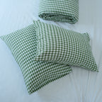Small Grid Green French Linen Pillowcase - Yarn Dyeing 81