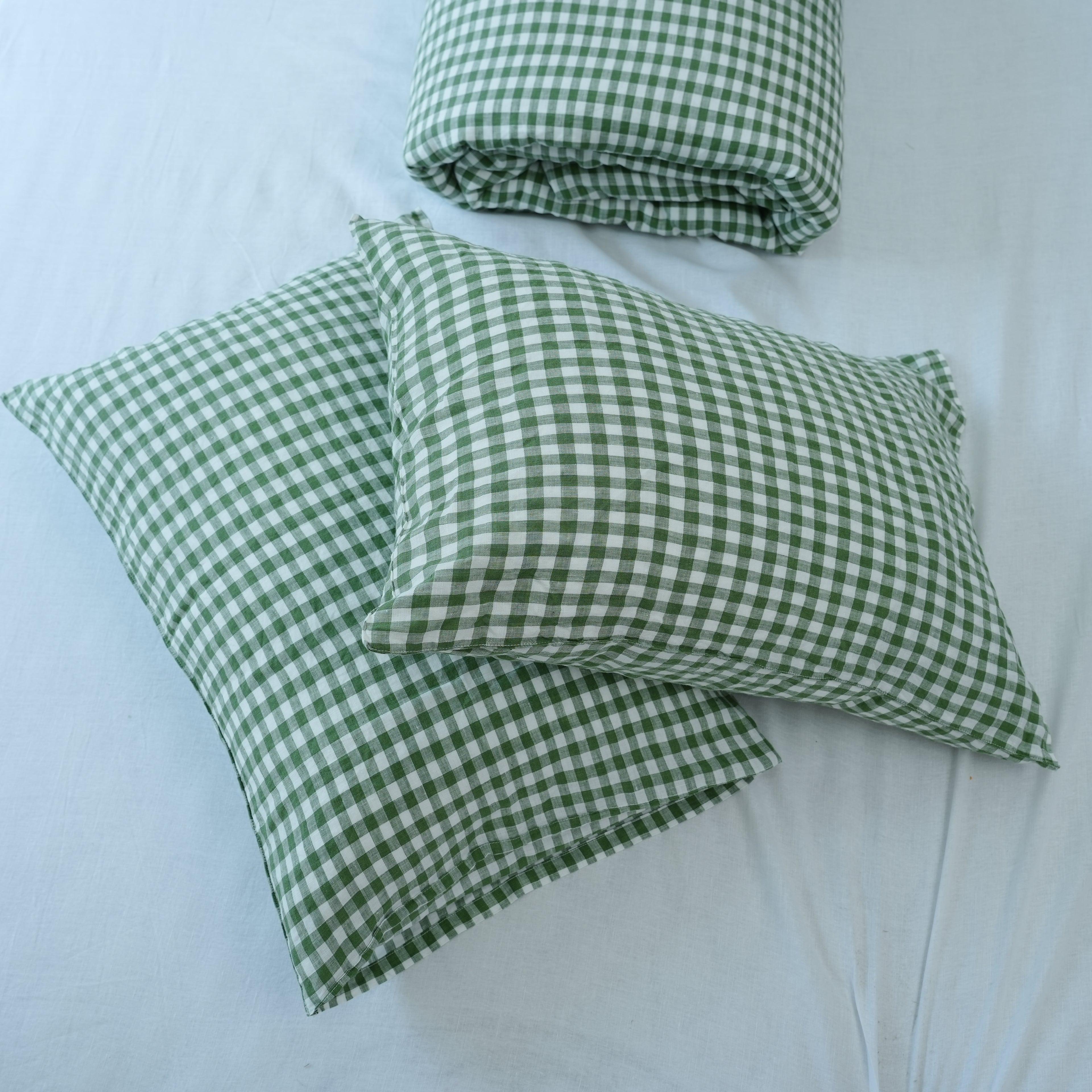 Small Grid Green French Linen Pillowcase - Yarn Dyeing 81