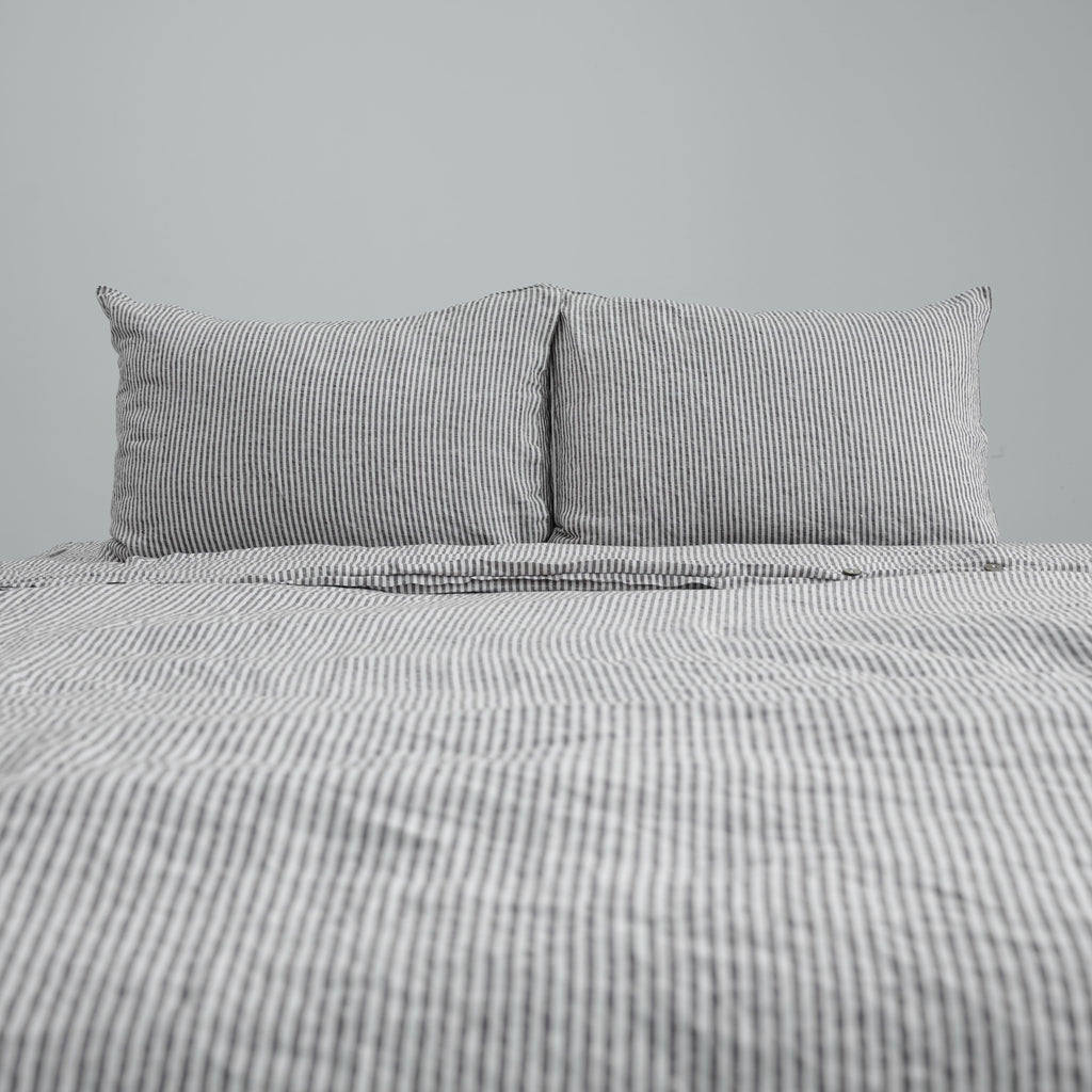 Coffee Striped French Linen Pillowcase - Yarn Dyeing 51