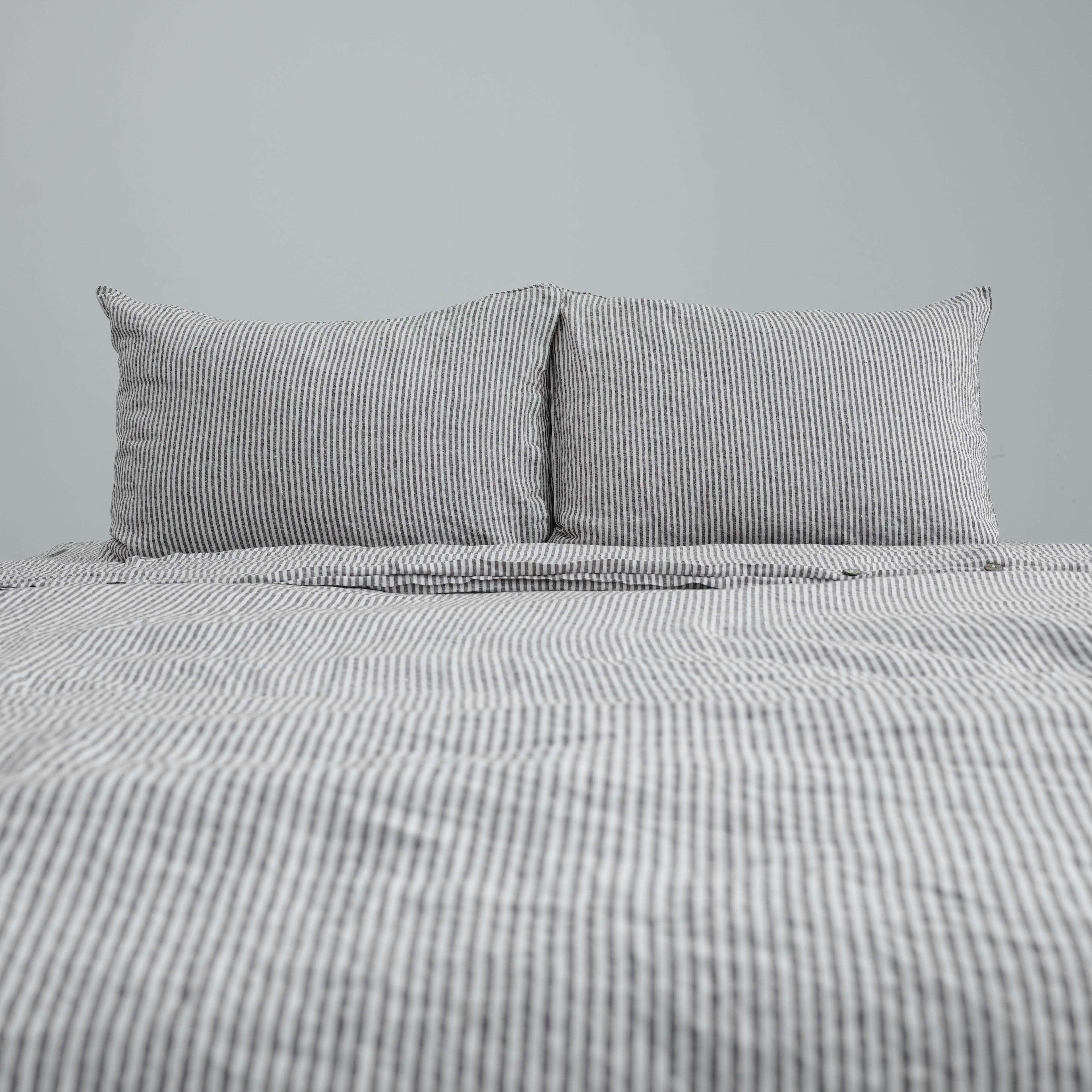 Coffee Striped French Linen Pillowcase - Yarn Dyeing 51