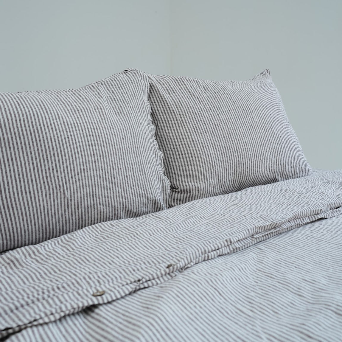 Coffee Striped French Linen Duvet Cover - Yarn Dyeing 51