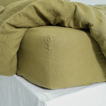 Olive French Linen Fitted Sheet - Deep Pocket