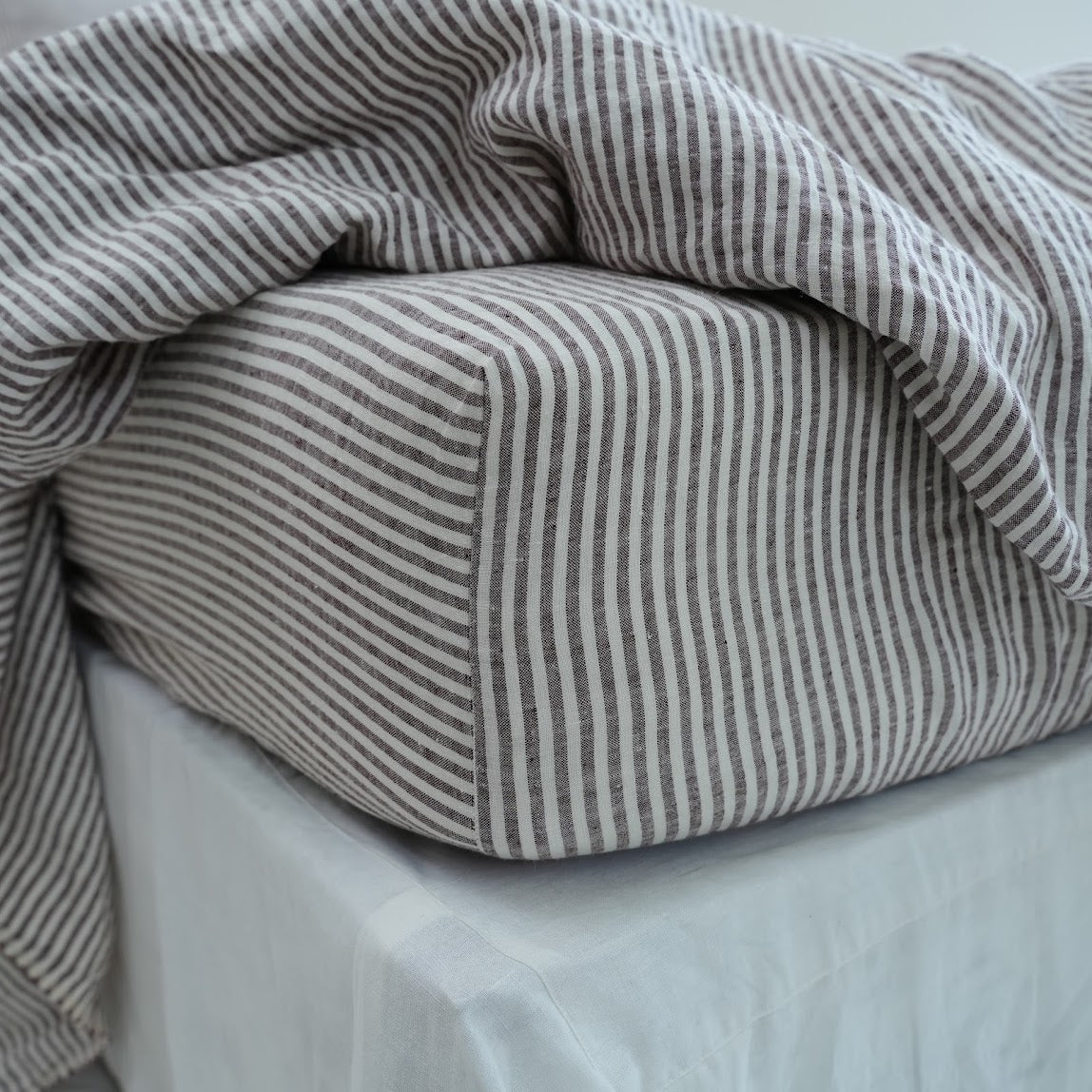 Coffee Striped French Linen Duvet Cover | Yarn-Dyed | Handmade