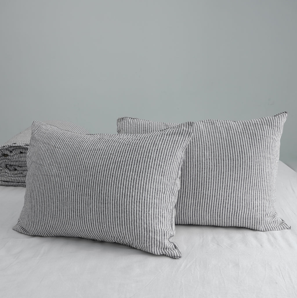 Coffee Striped French Linen Pillowcase - Yarn Dyeing 51