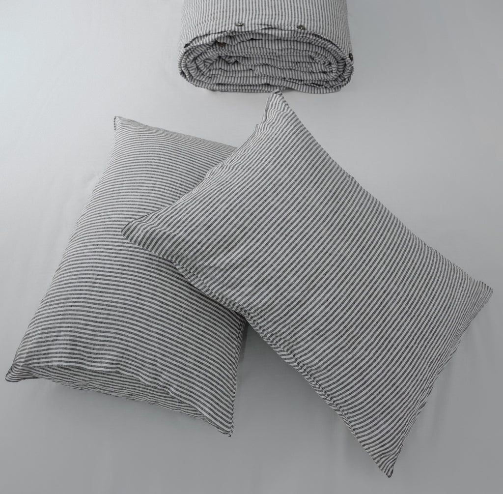 Coffee Striped French Linen Pillowcase - Yarn Dyeing 51