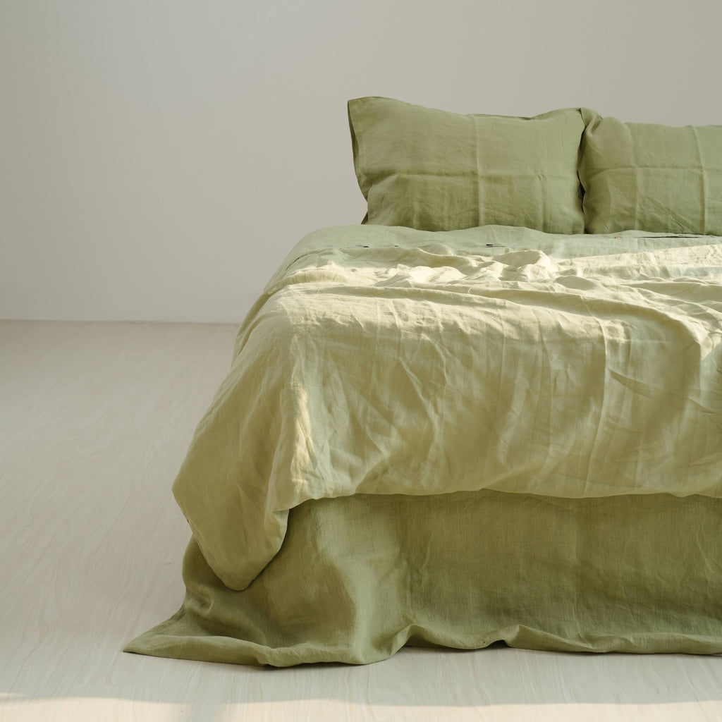 Avocado Green French Linen Duvet Cover Set - Eco-Friendly 4-Piece