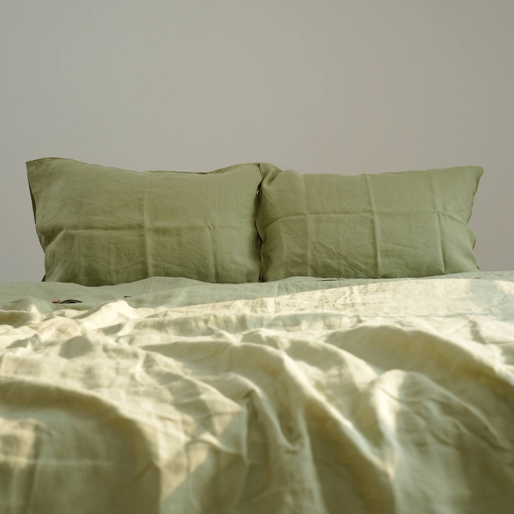 Avocado Green French Linen Duvet Cover Set - Eco-Friendly 4-Piece