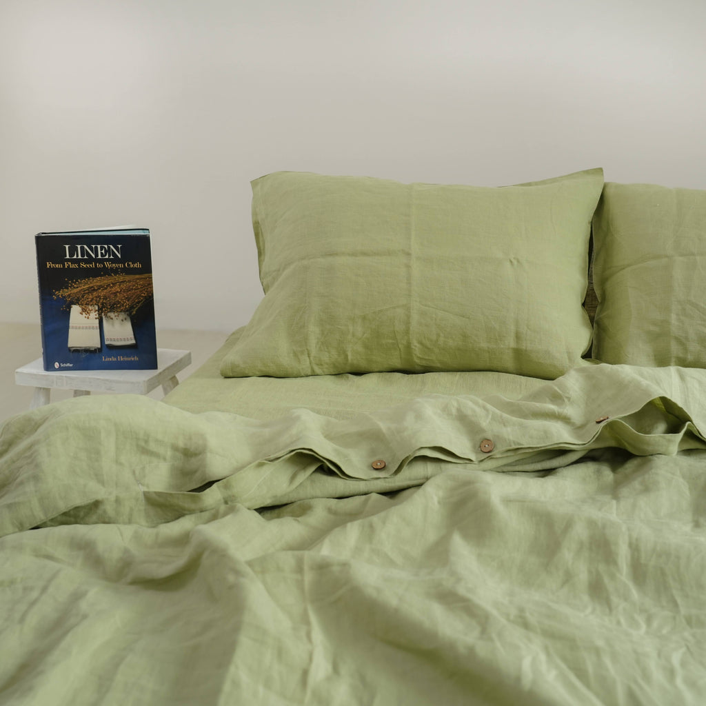 Avocado Green French Linen Duvet Cover Set - Eco-Friendly 4-Piece