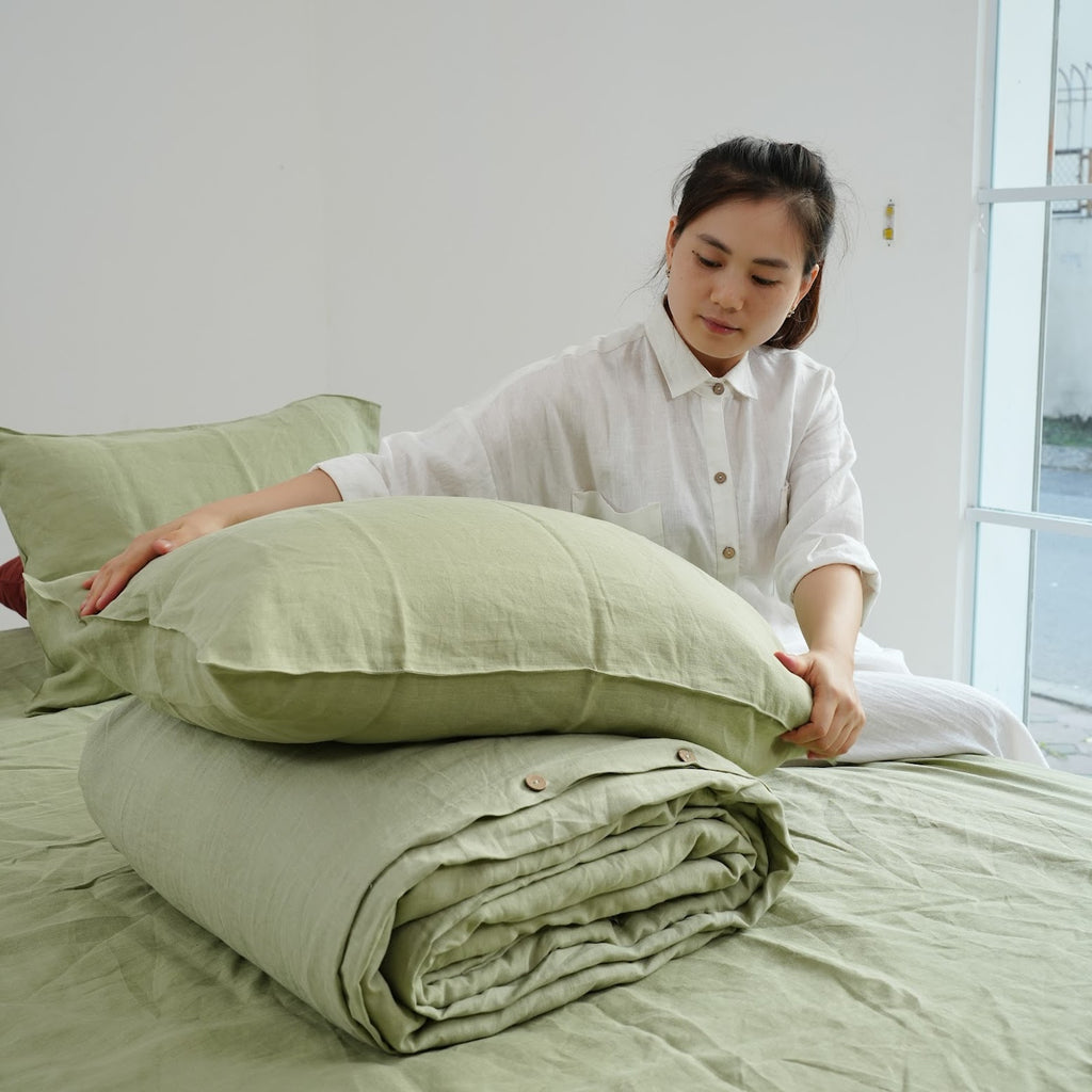 Avocado French Linen Pillowcase - Plain Dyeing 10