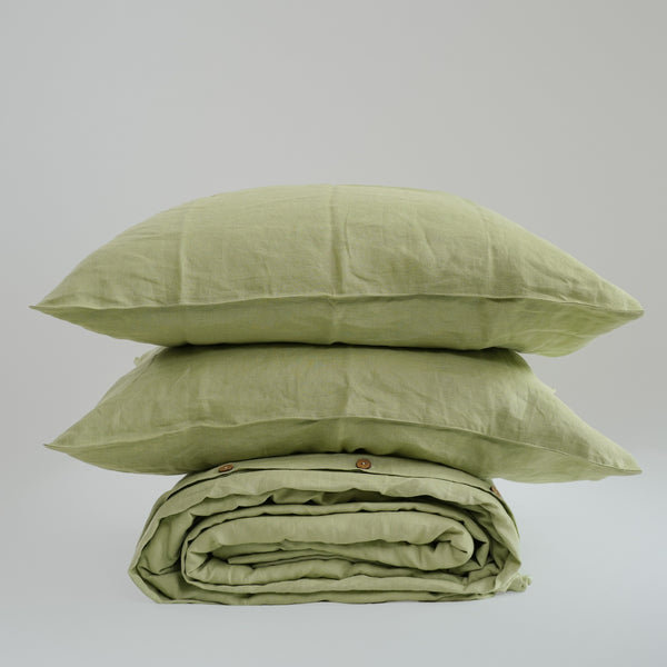 Avocado Green French Linen Duvet Cover Set - Eco-Friendly 4-Piece