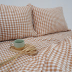 Small Gird Light Brow French Linen Pillowcase - Yarn Dyeing 82