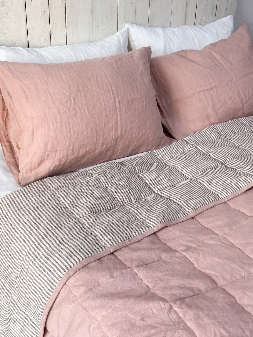 Natural Oatmeal French Linen Quilted Blanket