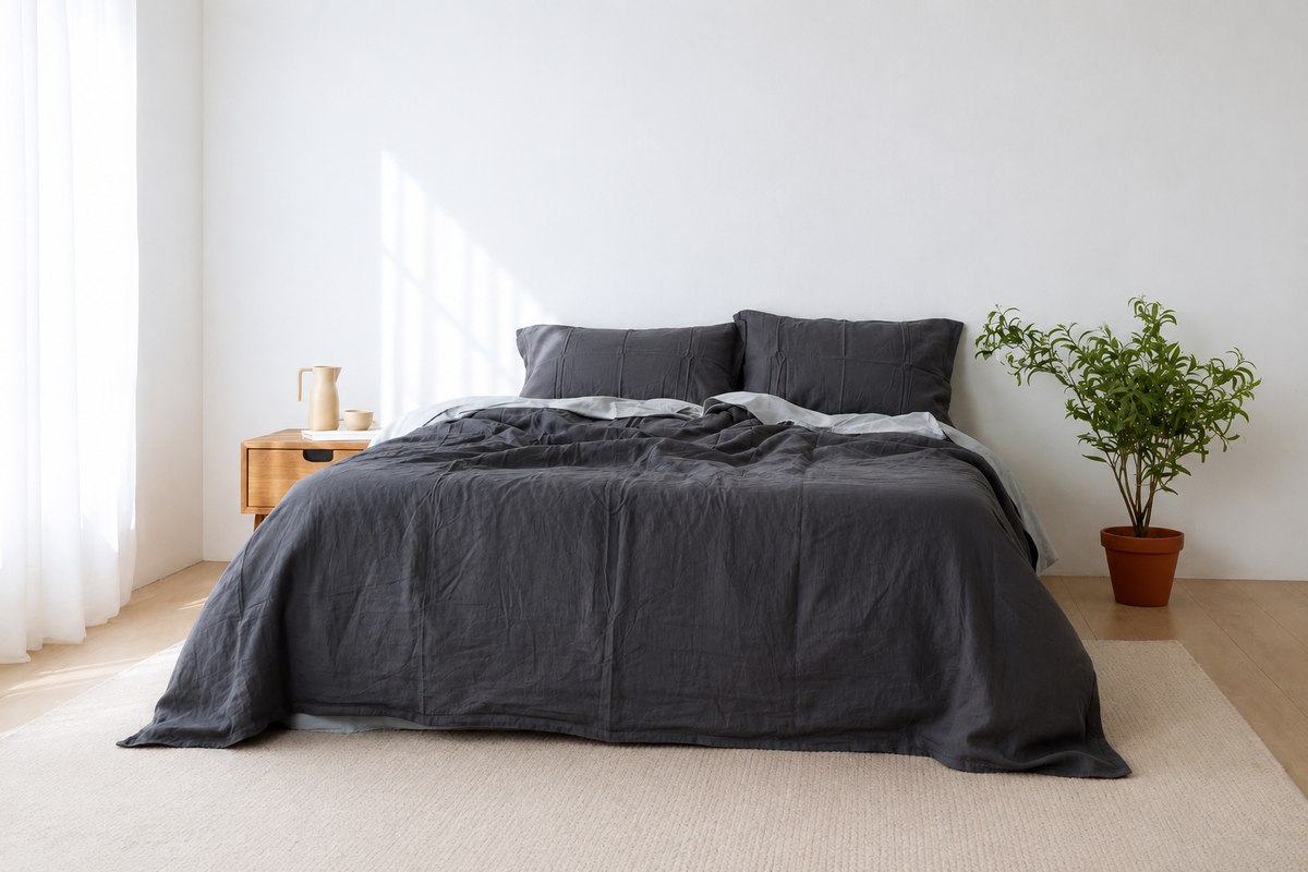 Deep Navy Bamboo Linen Bedding Sets 4 pieces
