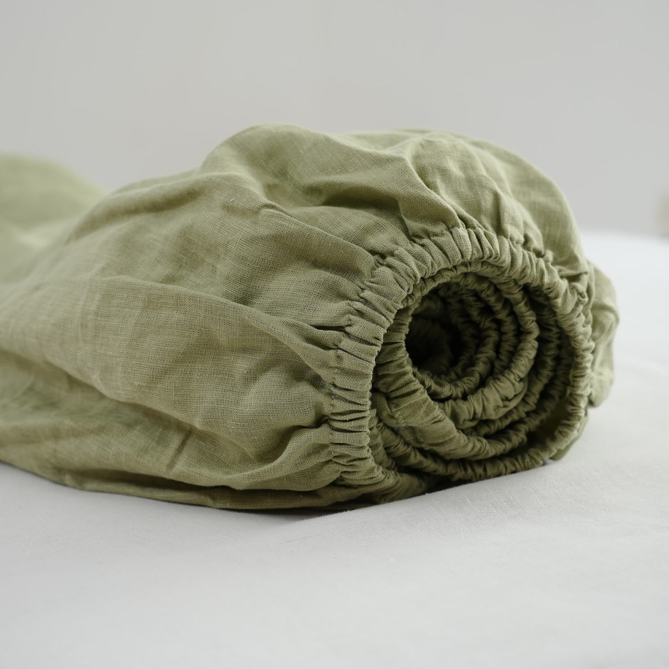Avocado Green French Linen Fitted Sheet | OEKO-TEX Certified | Premium Linen Bedding