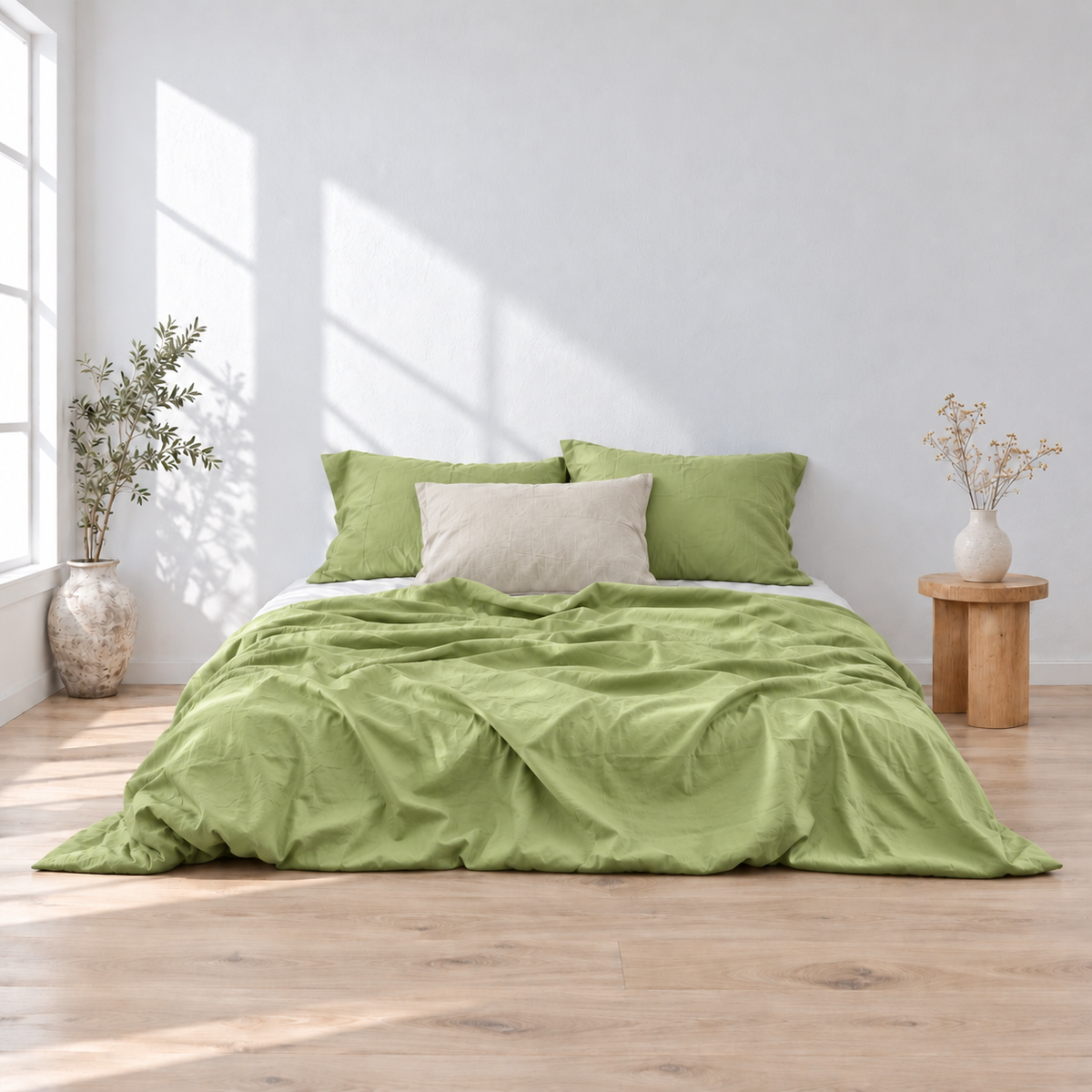 Chartreuse Bamboo Linen Duvet Cover Set – 4-Piece | 45% Linen 55% Bamboo Rayon