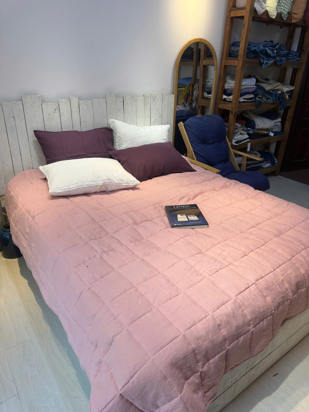 Dusty Pink French Linen Quilted Blanket