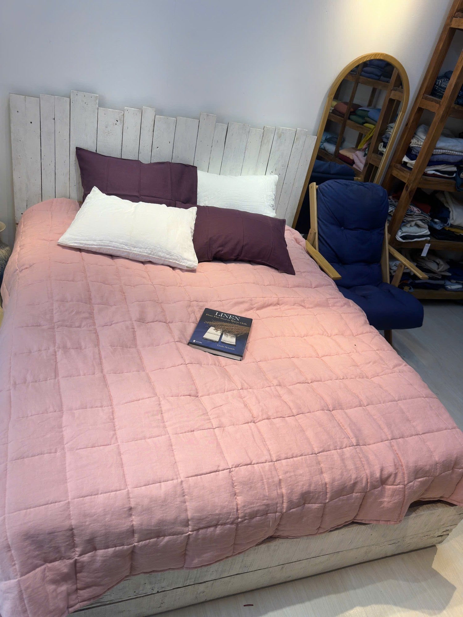Dusty Pink French Linen Quilted Blanket