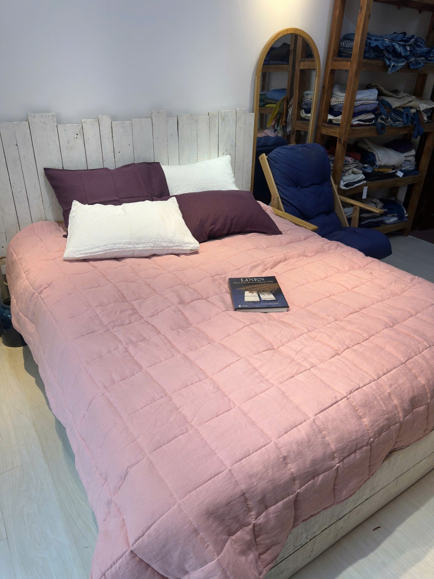 Dusty Pink French Linen Quilted Blanket