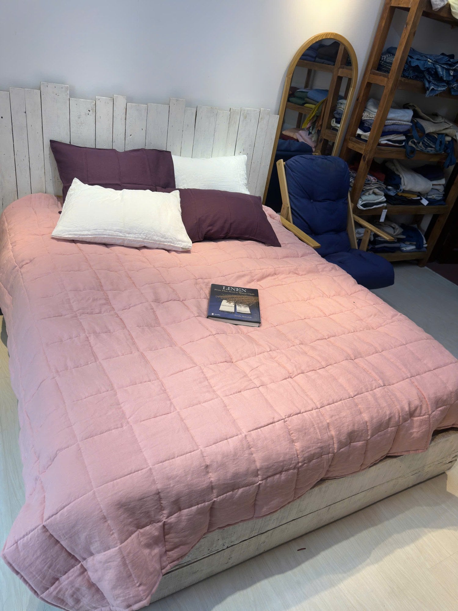 Dusty Pink French Linen Quilted Blanket