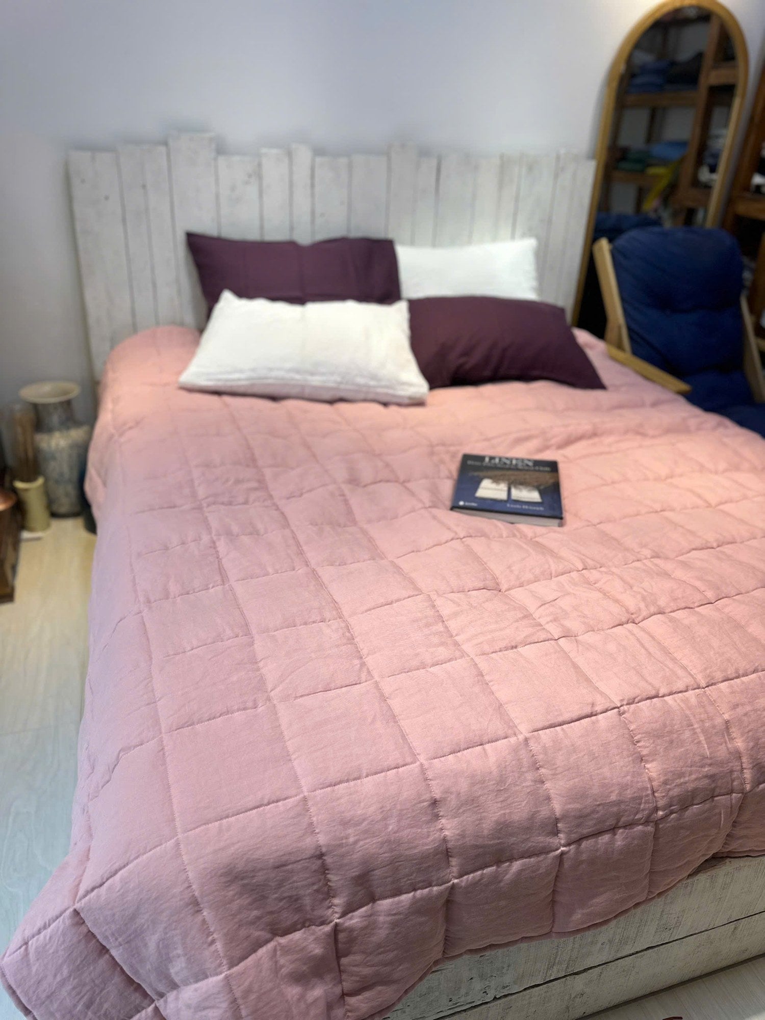 Dusty Pink French Linen Quilted Blanket