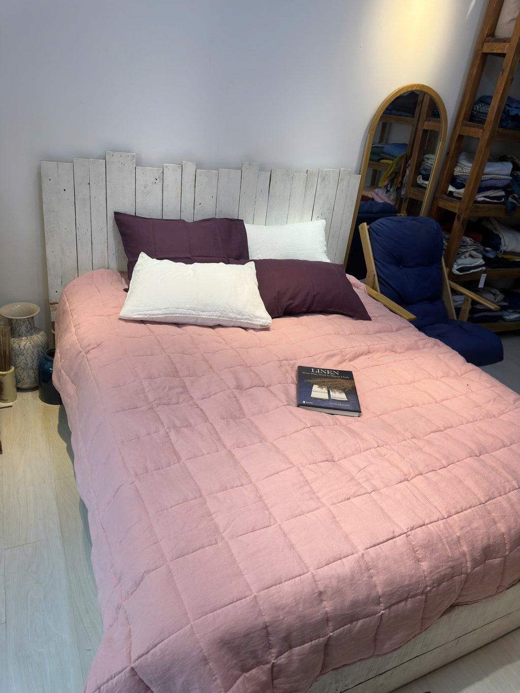 Dusty Pink French Linen Quilted Blanket