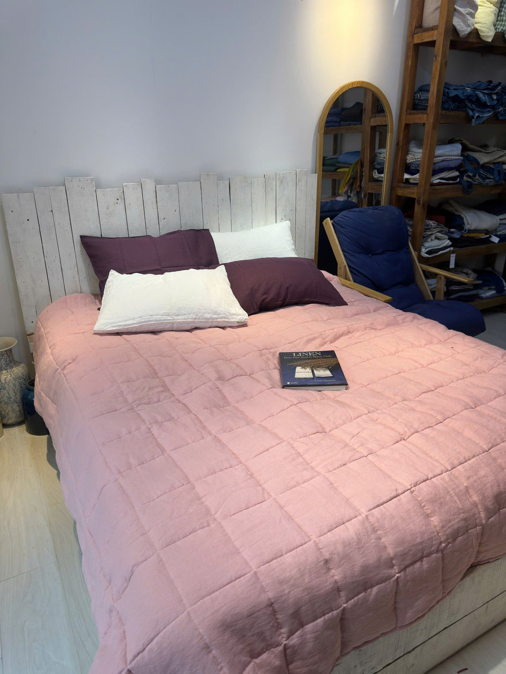 Dusty Pink French Linen Quilted Blanket