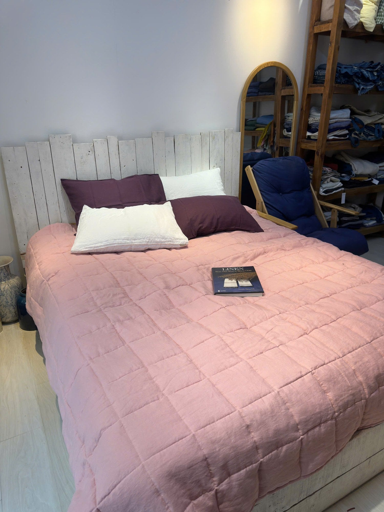 Dusty Pink French Linen Quilted Blanket