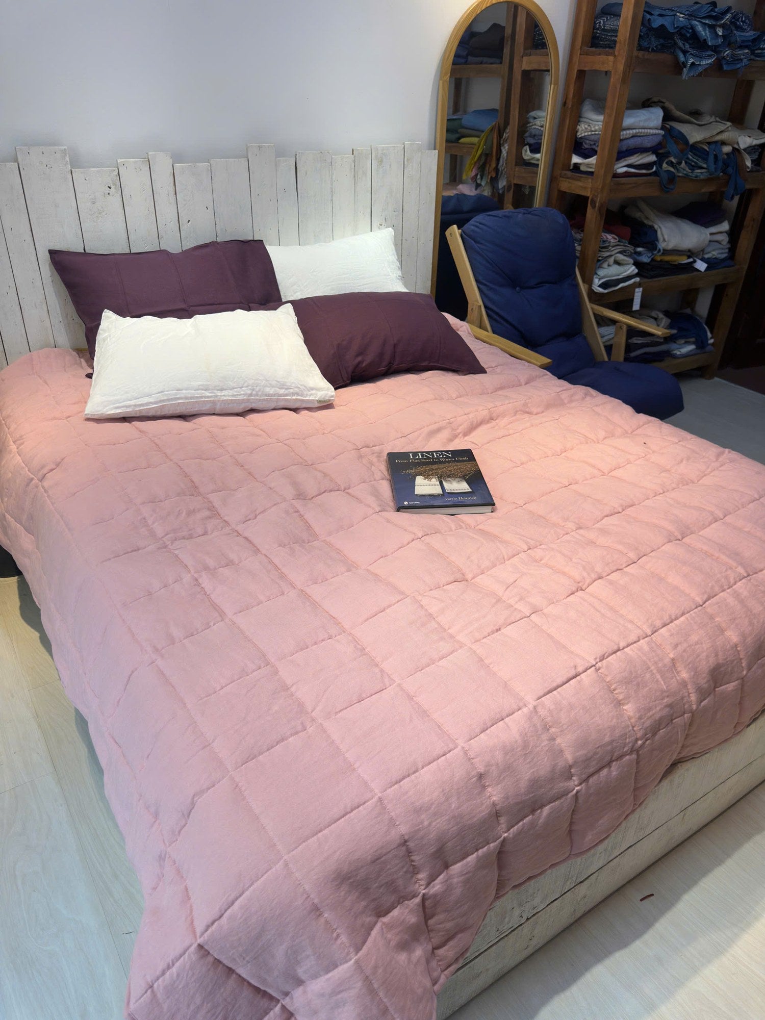 Dusty Pink French Linen Quilted Blanket