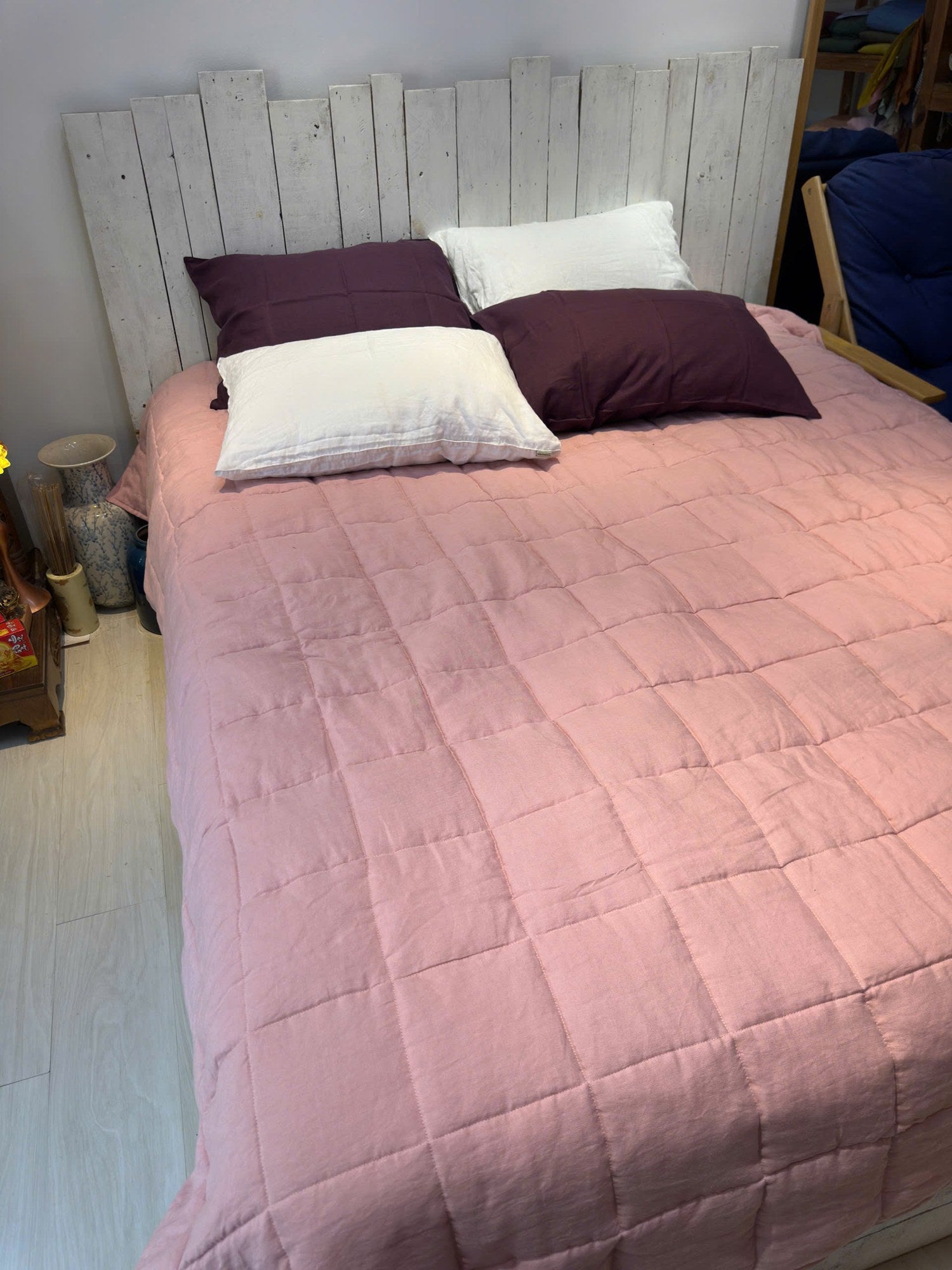 Dusty Pink French Linen Quilted Blanket