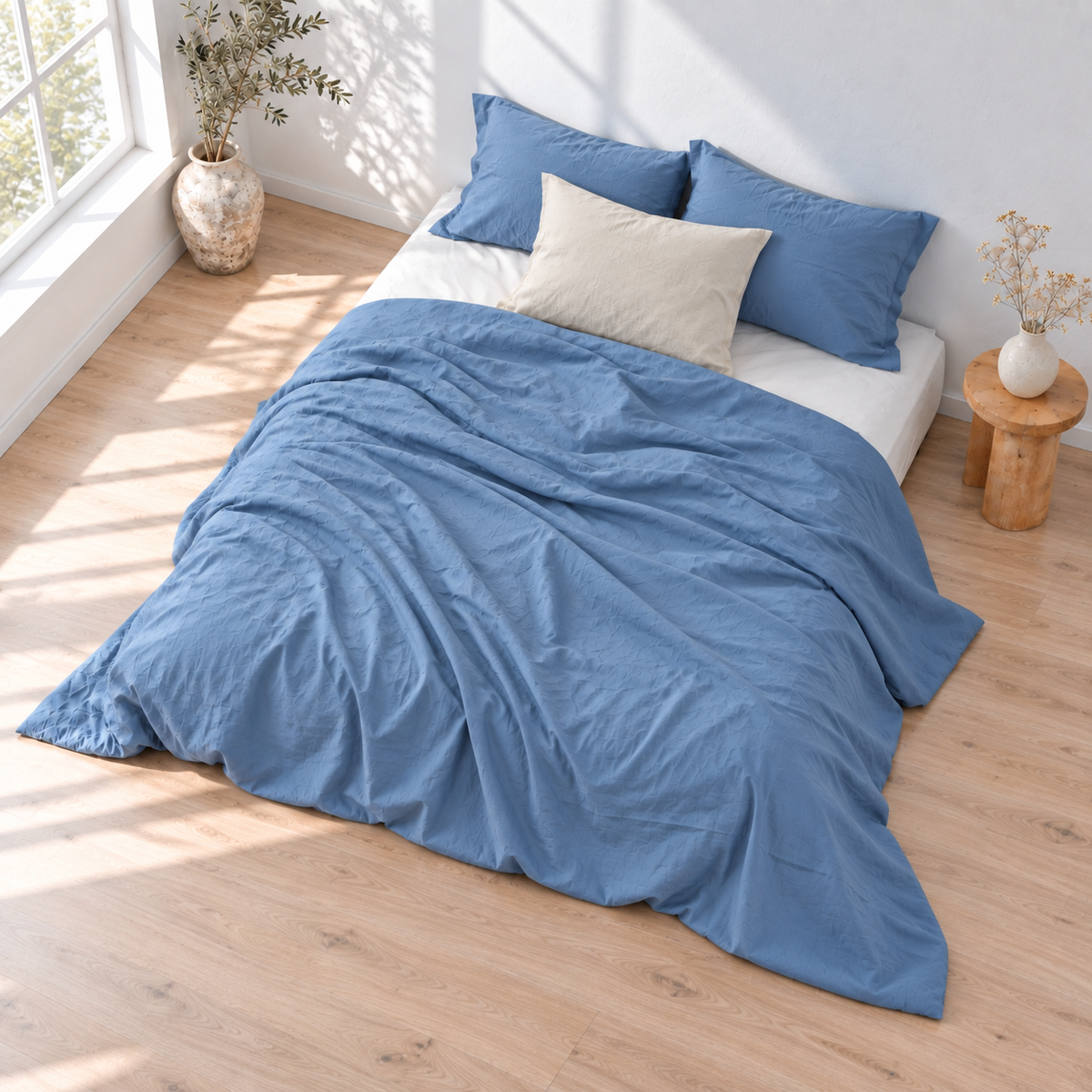 Cerulean Bamboo Linen Duvet Cover Set – 4-Piece | 45% Linen 55% Bamboo Rayon
