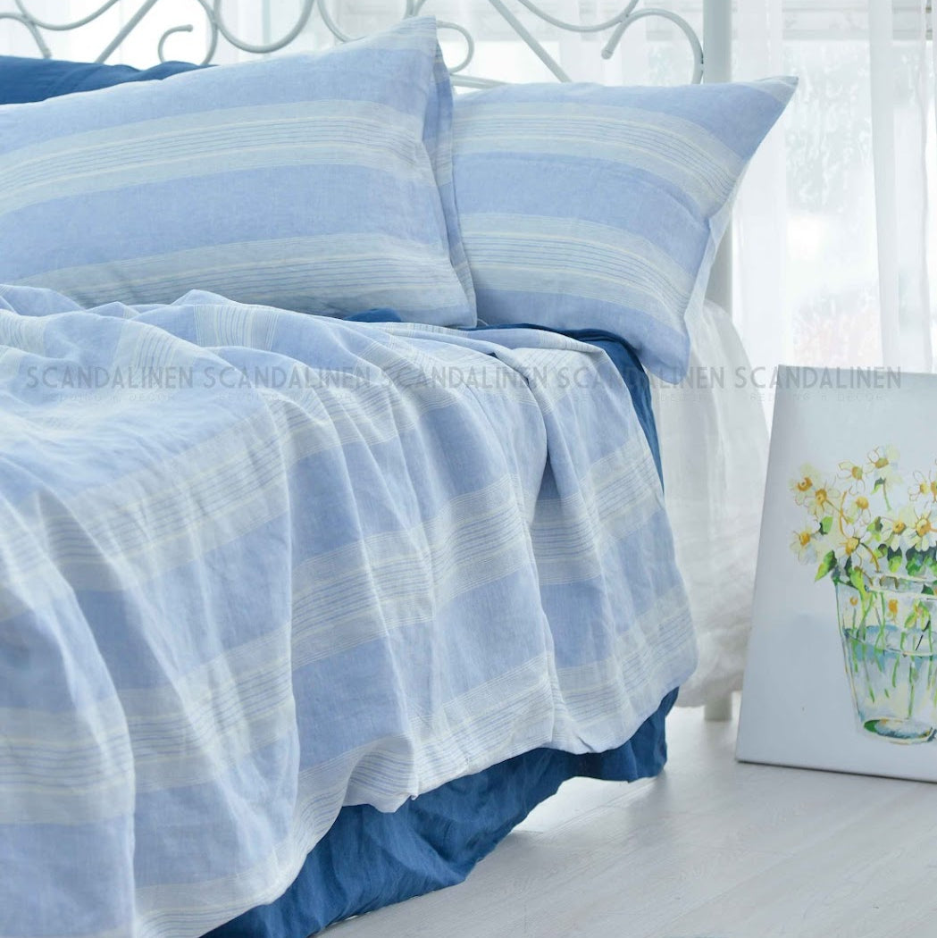 Blue Striped French Linen Duvet Cover - Yarn Dyeing 60