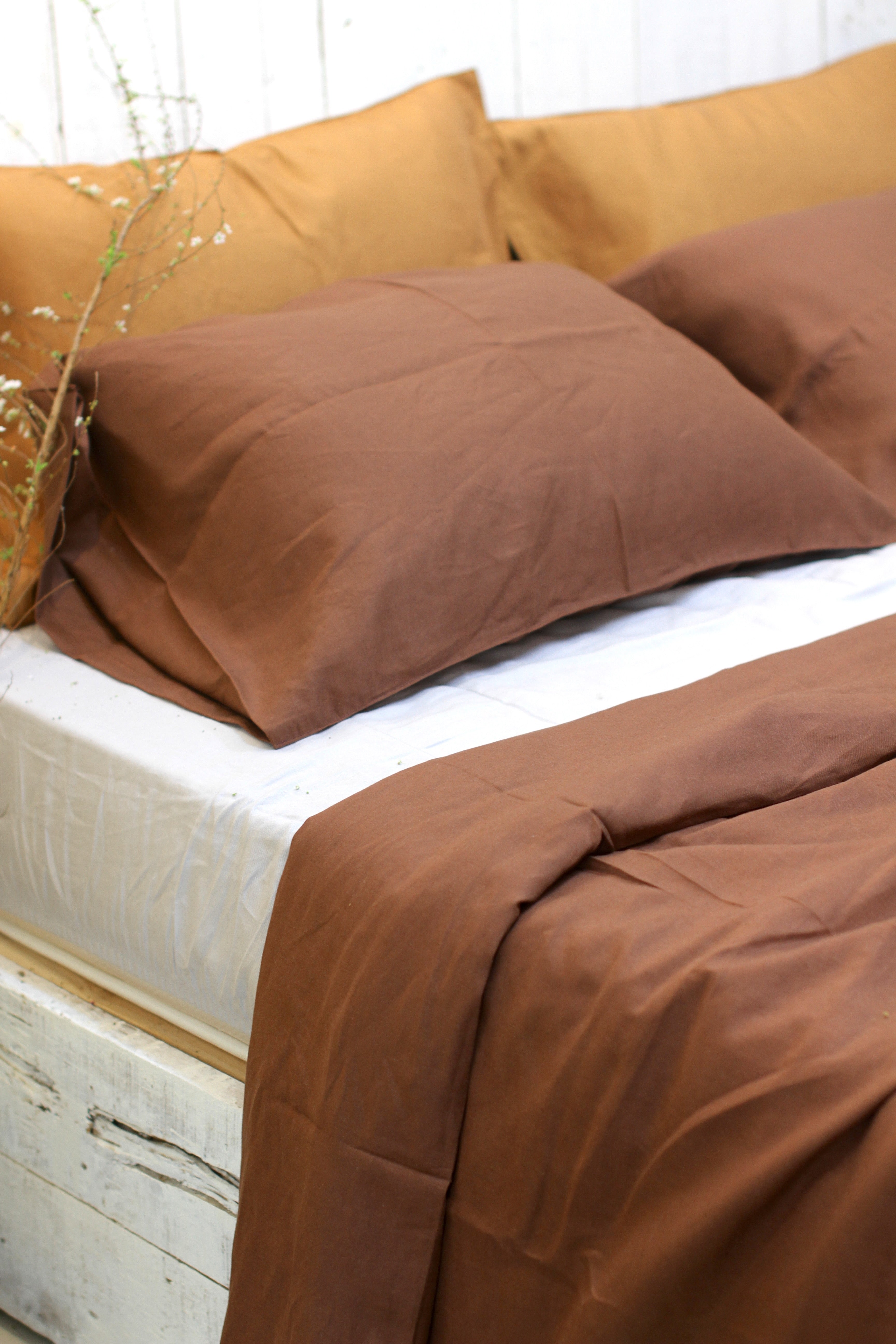 Golden Brown Linen Bedding Sets 4 pieces