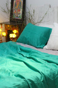 Turquoise Linen Bamboo Bedding Sets 4 pieces